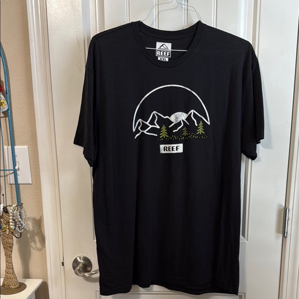Reef Black Short Sleeve Tee with Mountain Graphic